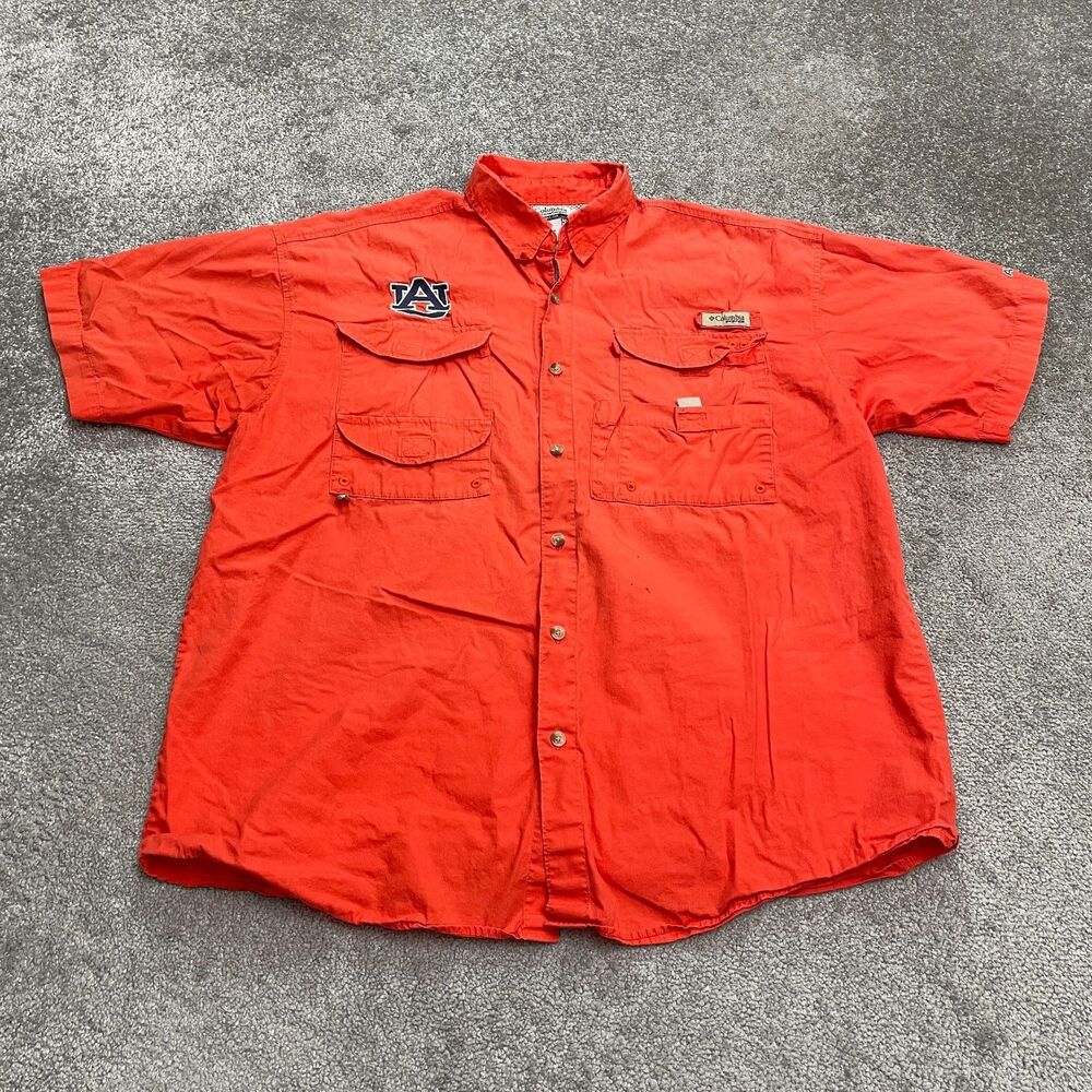 Columbia PFG Bonehead Shirt Mens Large Orange Auburn University Casual Outdoor.